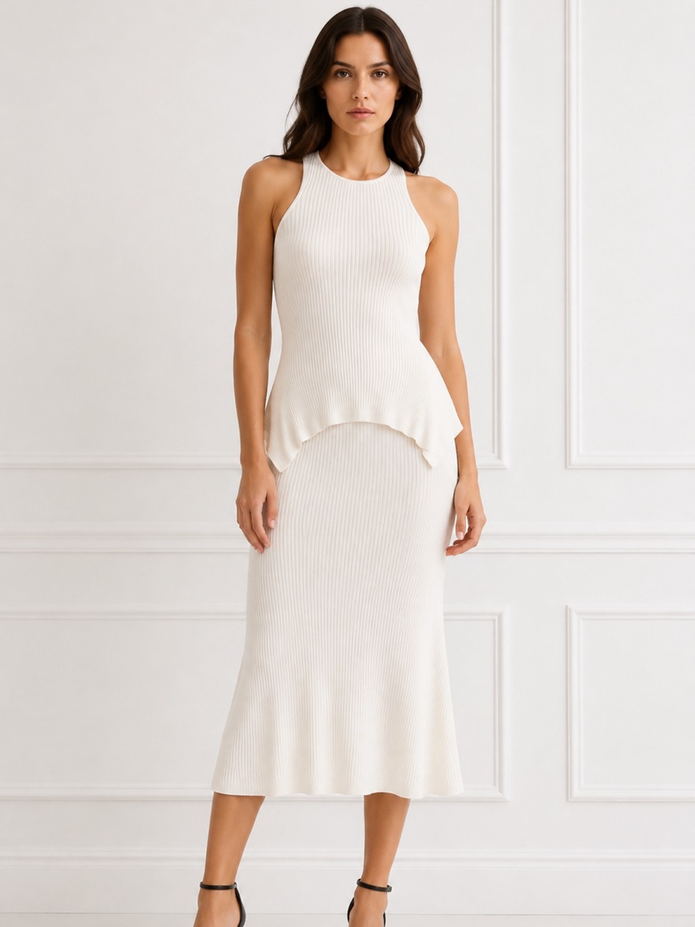 Cinq a Sept Ellen Sleeveless Rib Crepe Knit Peplum Top NWT $225